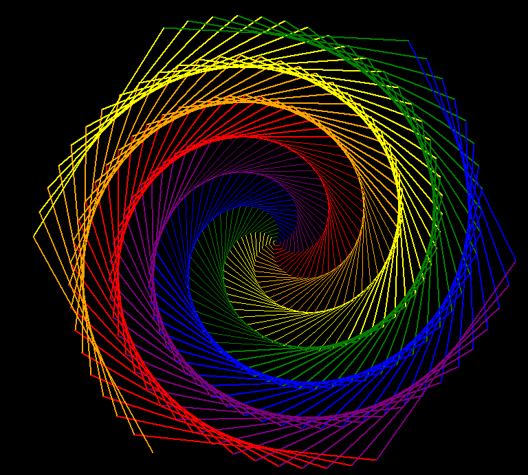 Python-created image of hexagonal rainbow sprial